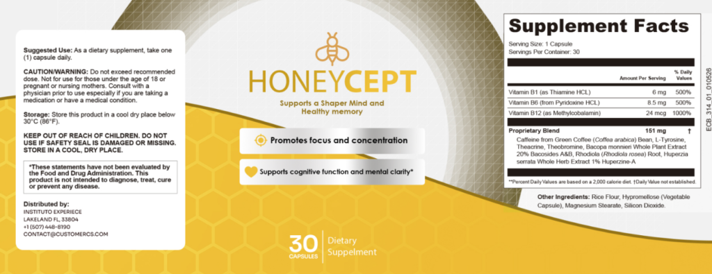 HoneyCept supplement facts label